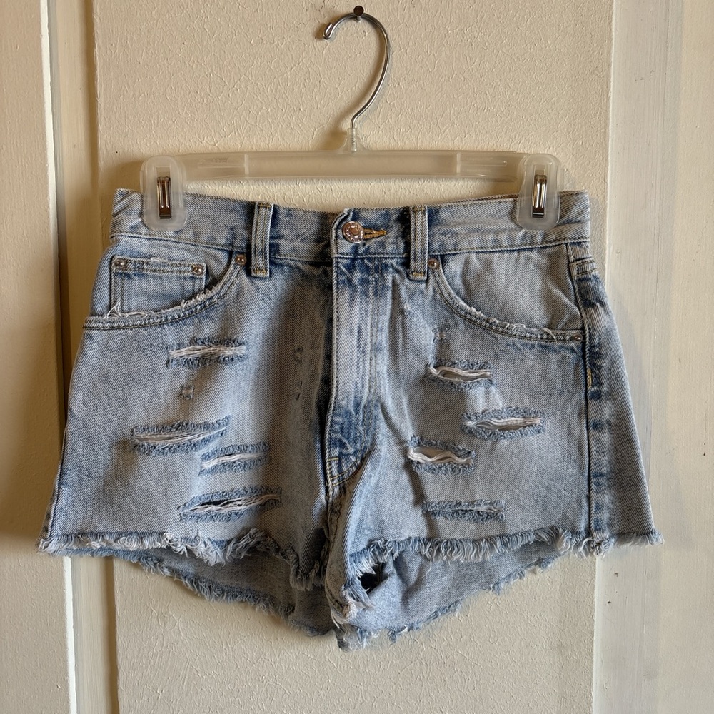Zara Light Blue Ripped Jean Shorts